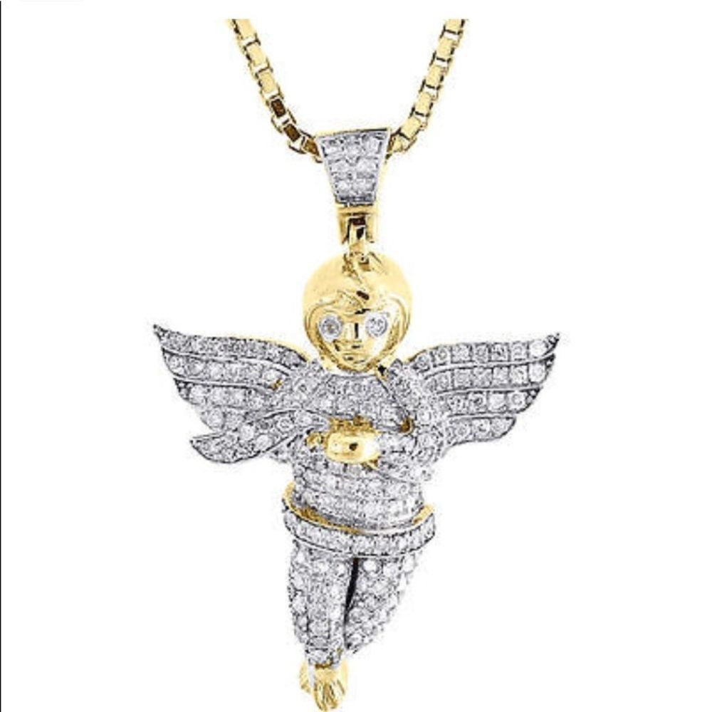 REAL Diamonds ICED Out Angel Pendant Solid Gold